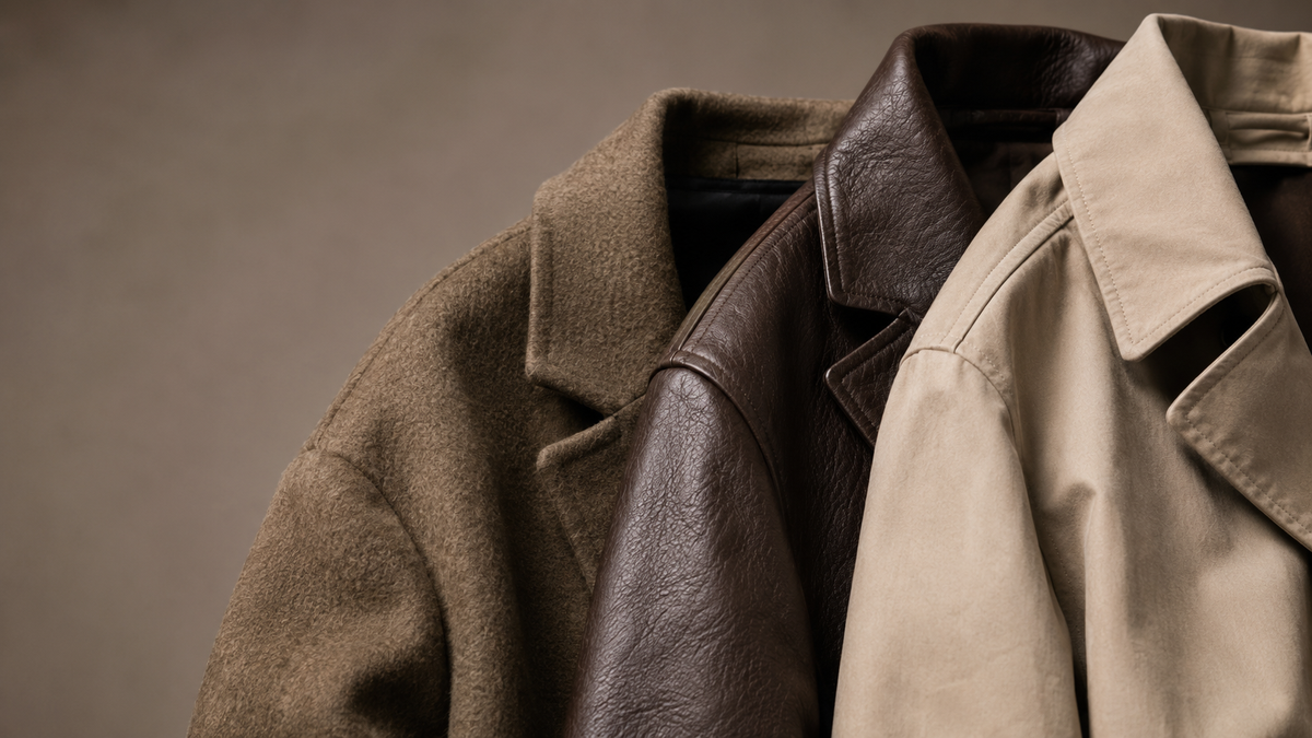 Tecidos para sobretudo masculino: lã, couro e algodão