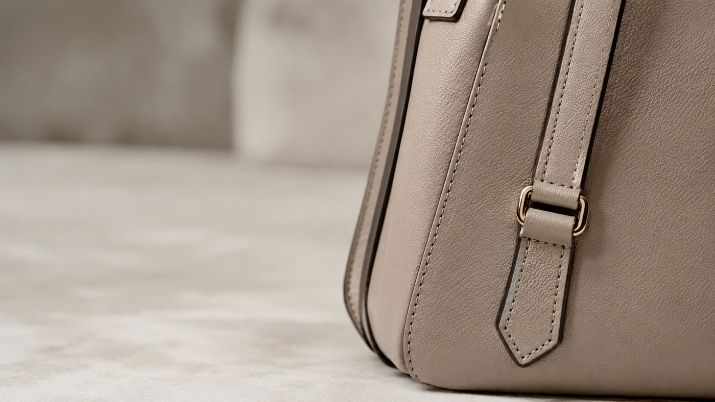 Bolsa feminina de couro sintético premium em detalhe