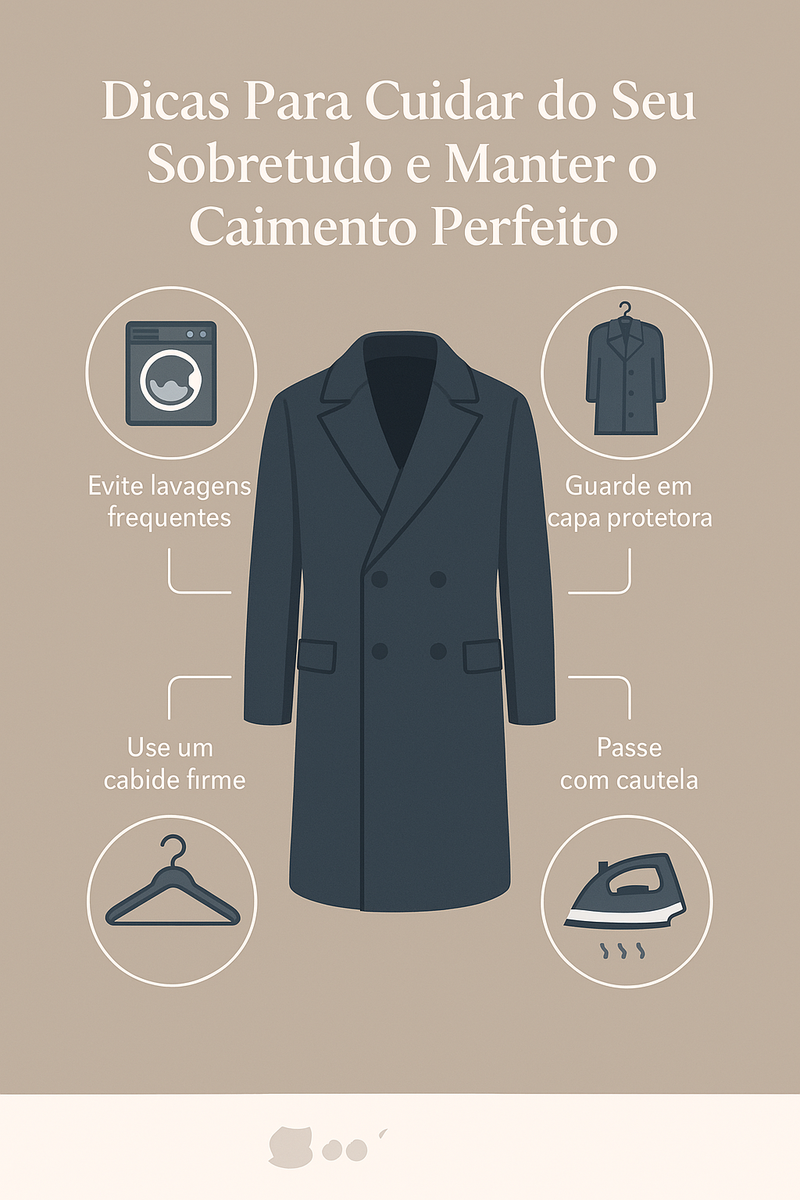 Ilustração com dicas de como cuidar do sobretudo masculino e manter o caimento perfeito no inverno