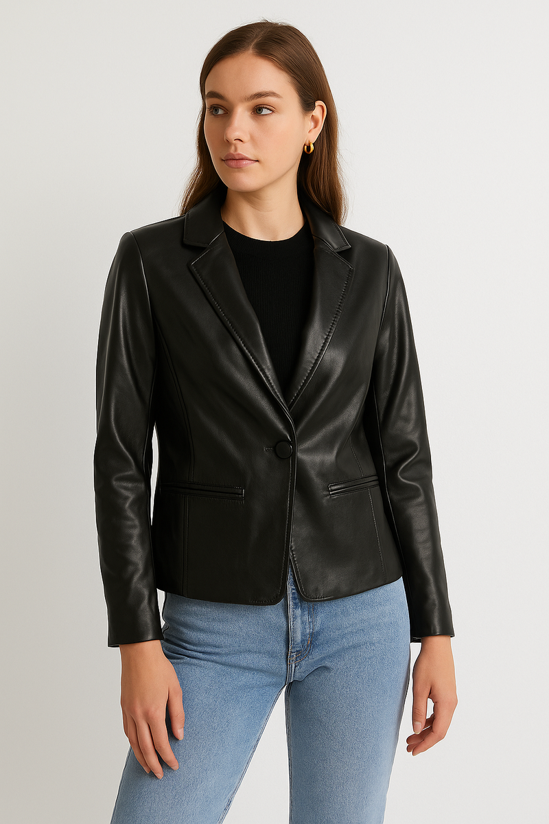 Blazer Feminino de Couro Slim