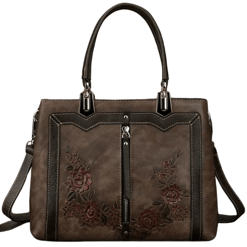 Alt text: Bolsa feminina de couro legítimo na cor preta elegante.