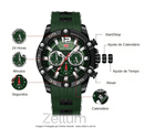 Relógio esportivo MiniFocus cronógrafo com pulseira de silicone verde e caixa preta