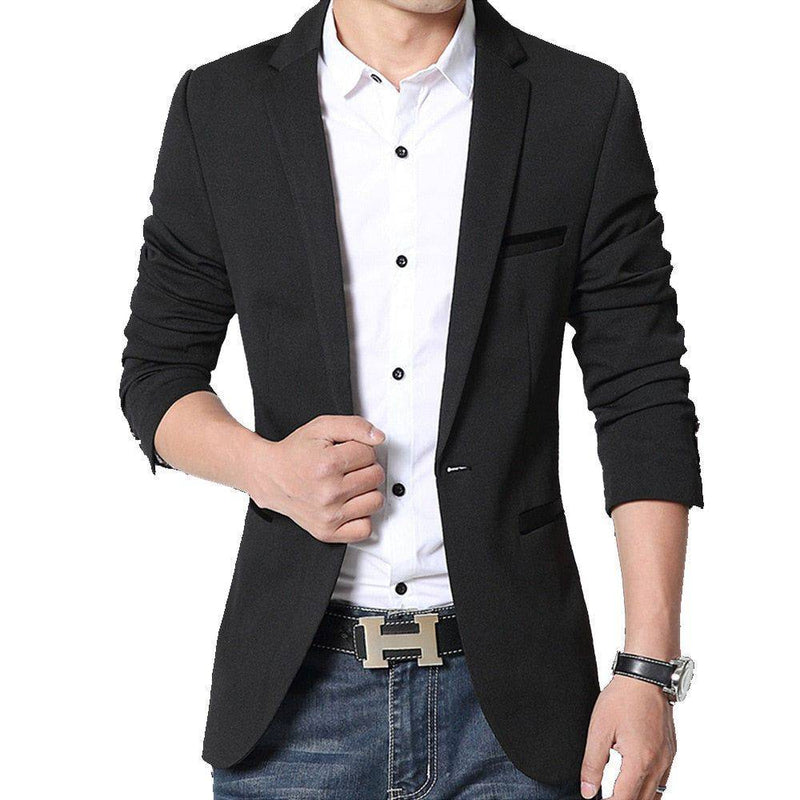Alt text: Blazer Casual Masculino Slim Confort em Azul Marinho.