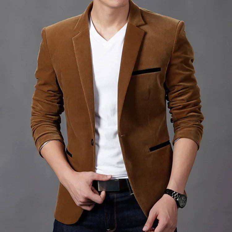 Blazer masculino de veludo outono em tom clássico.