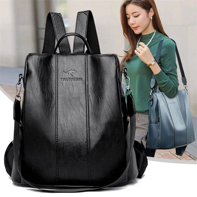 Bolsa Mochila Feminina Antifurto de Couro - Zellum