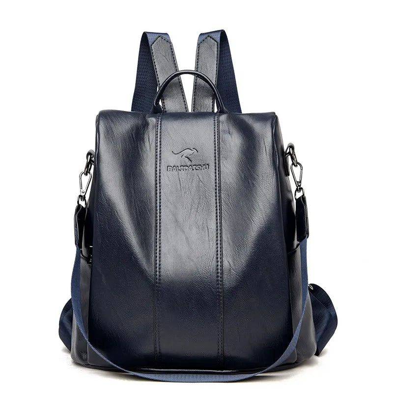 Bolsa Mochila Feminina Antifurto de Couro Azul - Zellum