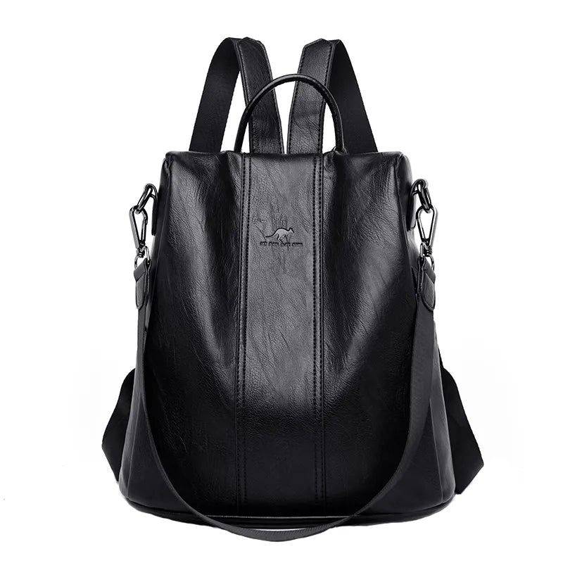 Bolsa Mochila Feminina Antifurto de Couro Preto - Zellum