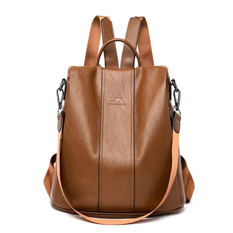 Bolsa Mochila Feminina Antifurto de Couro Marrom - Zellum