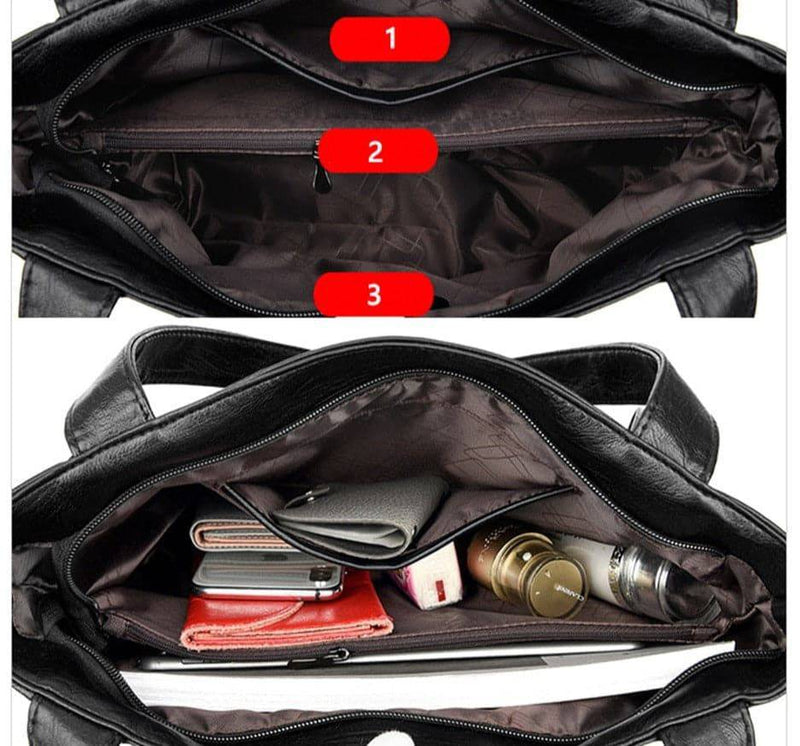 Alt text: Bolsa Tote de Couro Feminina Lara em tom neutro.