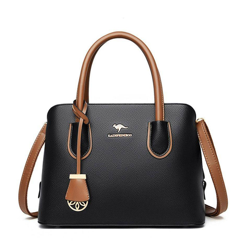 "Bolsa de Couro Feminina preta com alça de mão elegante"