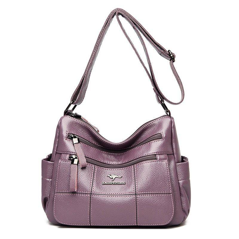 Bolsa Tiracolo de Couro Feminina com Alça Regulável Roxo - Zellum