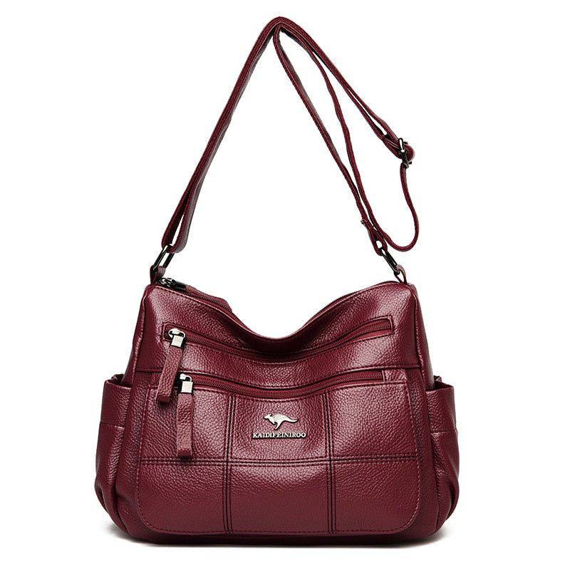 Bolsa Tiracolo de Couro Feminina com Alça Regulável Vermelho vinho - Zellum