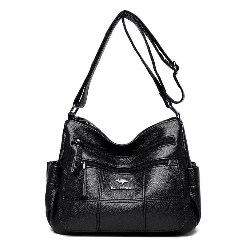 Bolsa Tiracolo de Couro Feminina com Alça Regulável Preto - Zellum