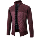 Cardigan masculino vinho com painel acolchoado e gola alta