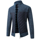 Cardigan masculino azul com painel acolchoado navy e forro xadrez