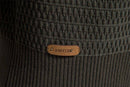 Cardigan canelado com etiqueta de couro da marca