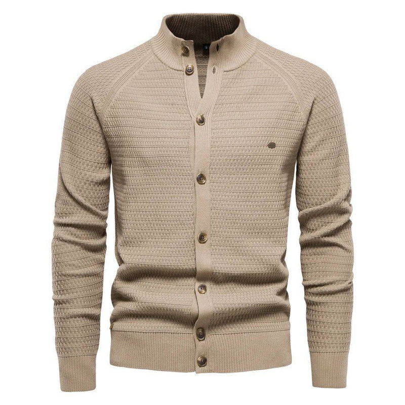 Cardigan Masculino de Algodão com Fechamento em Botões Caqui - Zellum
