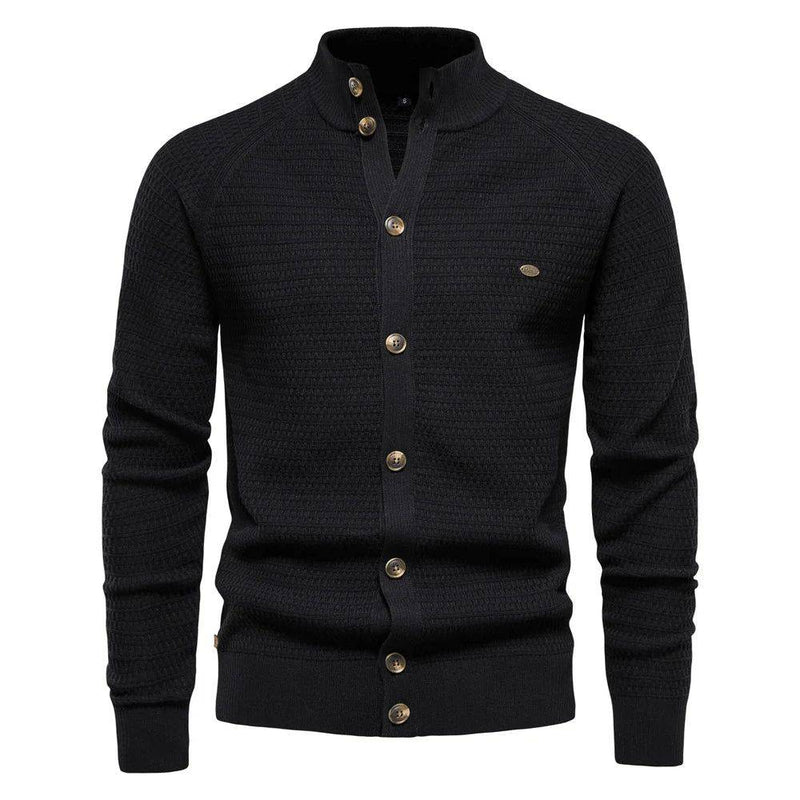 Cardigan Masculino de Algodão com Fechamento em Botões Preto - Zellum