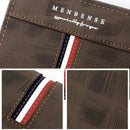Carteira slim masculina MenBense marrom com listras tricolores e stitching em tons quentes