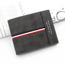 Carteira slim masculina MenBense preta com faixa tricolor vermelho, branco e azul