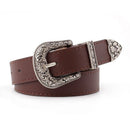 Cinto de couro marrom com fivela country em metal decorativo