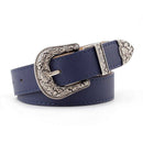 Cinto de couro azul-marinho com fivela prateada estilo western