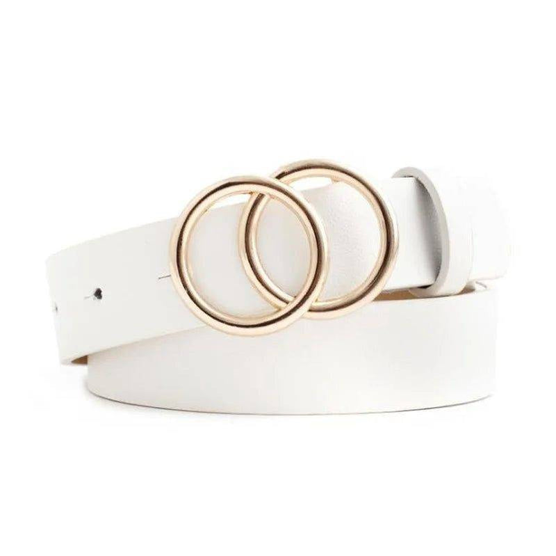 Cinto De Couro Feminino Com Dupla Fivela em Anéis - Zellum