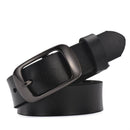 Cinto feminino preto de couro com fivela retangular metal