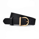 Cinto de couro preto feminino com fivela dourada