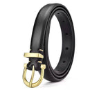 Cinto feminino preto de couro com fivela dourada