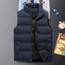 Colete puffer masculino azul-marinho acolchoado com gola alta e zíperes laterais