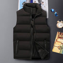 Colete puffer masculino preto acolchoado com gola alta e zíper frontal