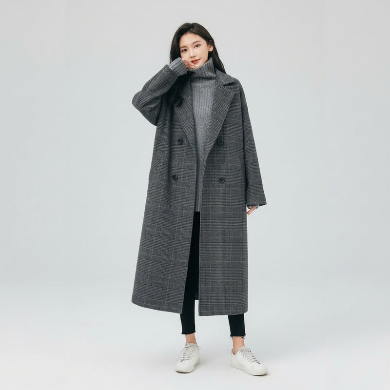 Sobretudo Feminino Longo Cinza Espaçado