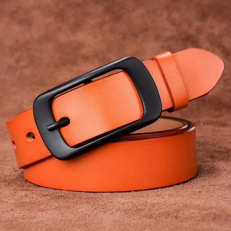Cinto Feminino em Couro Genuíno com Fivela Fosca Laranja - Zellum