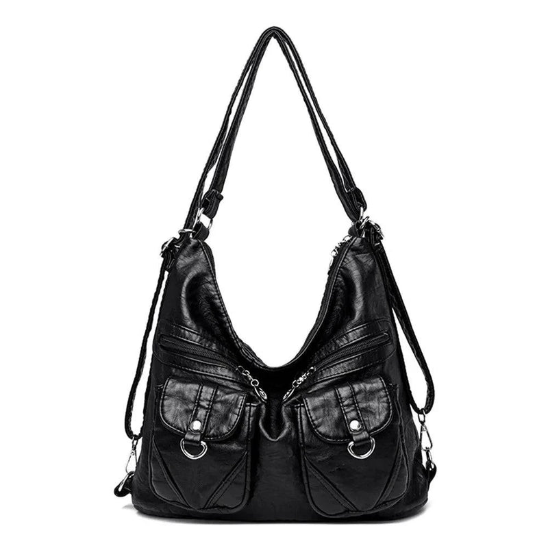 Alt text: Bolsa feminina de couro genuíno marrom Prestige elegante.