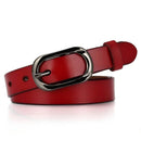 Cinto feminino vermelho em couro com fivela oval