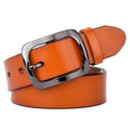 Cinto Feminino de Couro Genuíno com Fivela Metalizada Laranja - Zellum
