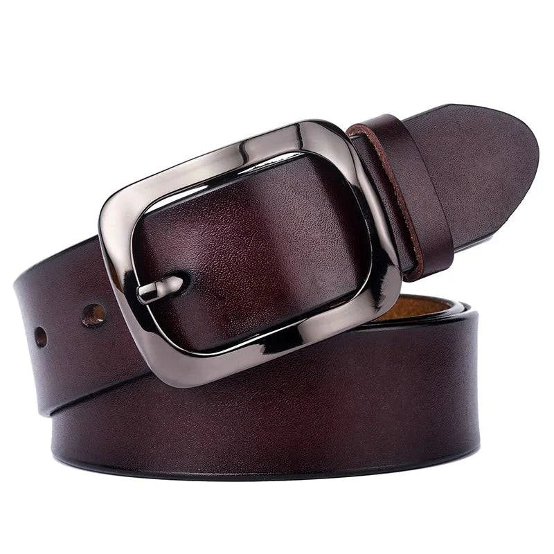 Cinto Feminino de Couro Genuíno com Fivela Metalizada Marrom - Zellum