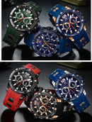 Relógios esportivos MiniFocus em cores variadas: verde, azul, preto e vermelho com pulseiras de silicone