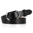Cinto feminino preto em couro legítimo com fivela oval prateada