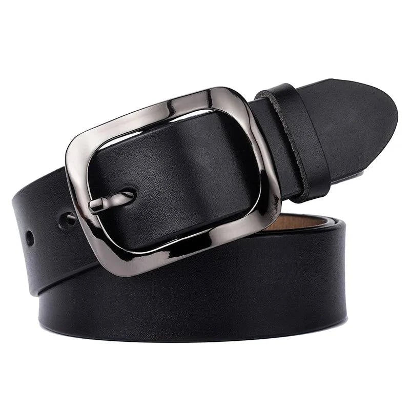 Cinto Feminino de Couro Genuíno com Fivela Metalizada Preto - Zellum