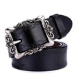 Cinto de couro preto com fivela ornamental prata estilo vintage