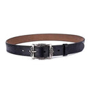 Cinto de couro preto com fivela ornamental vintage