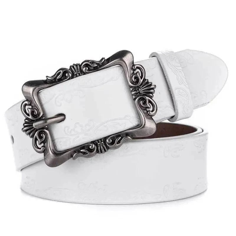 Cinto de Couro Genuíno Feminino Marrom com Fivela Vintage.