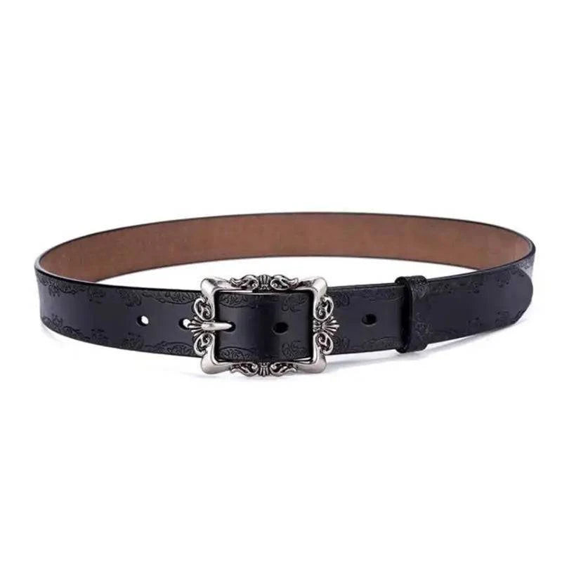 Cinto de Couro Genuíno Feminino com Fivela Vintage Marrom.
