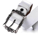 Cinto feminino com fivela vintage ornamentada em tons prateados
