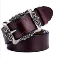 Cinto feminino em couro com fivela ornamental vintage prateada