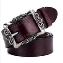 Cinto feminino em couro com fivela ornamental vintage prateada