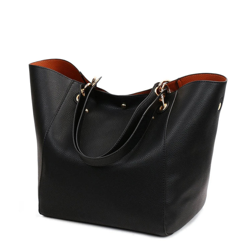 "Bolsa feminina de couro preto estilo tote elegante"