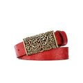 Cinto de Couro Feminino com Fivela Ornamental Marrom Escuro.